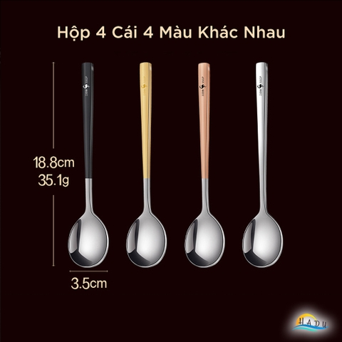 [Hộp 4 Cái] Thìa Ăn Cơm Inox 316L SSGP, Kháng Khuẩn, Dài 18.8cm, Đạt Chất Lượng LFGB Đức