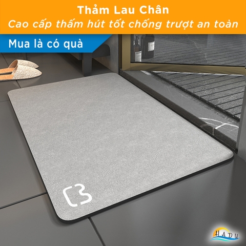 Thảm Nhà Tắm Diatomite HADU Siêu Thấm Hút, Chống Trượt, Khô Nhanh, 40x60cm, Màu Xám