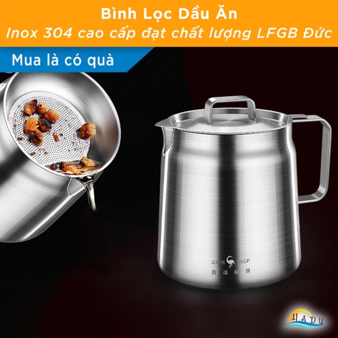 Bình Lọc Dầu Ăn Inox 304 SSGP, Kèm Lưới Lọc Mịn, Vòi Rót, Đạt Chất Lượng LFGB Đức