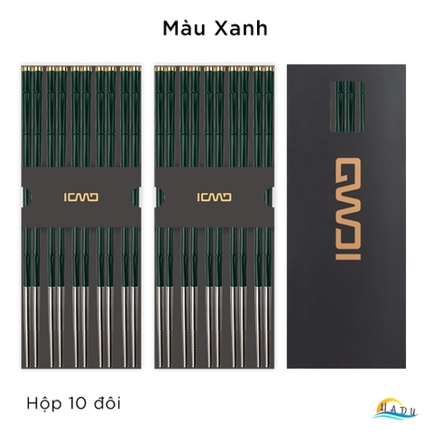 Bộ 10 Đôi Đũa Inox 304 HADU, Tay Cầm Chống Trượt, Kháng Khuẩn Ag+, Cách Nhiệt, 24.3cm