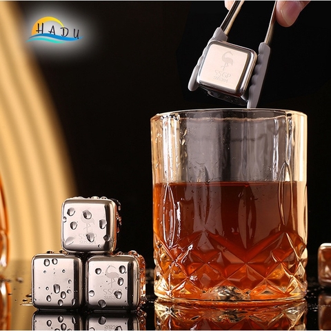 Bộ Viên Đá Lạnh Vĩnh Cửu Inox 304 SSGP, Không Tan, Kèm Kẹp Gắp và Khay Đựng, Đạt Chất Lượng LFGB Đức