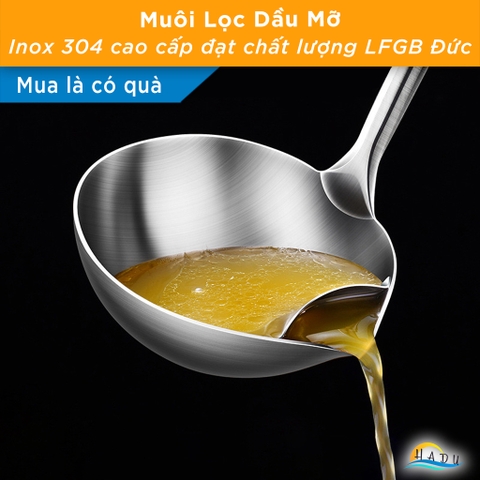 Muôi Lọc Dầu Tách Mỡ Inox 304 SSGP, Tay Cầm Chống Nóng, Dài 34cm, Đạt Chất Lượng LFGB Đức