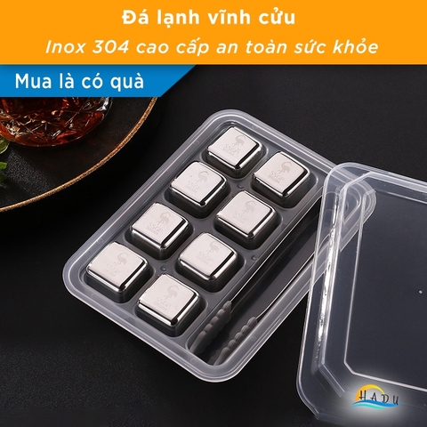Bộ Viên Đá Lạnh Vĩnh Cửu Inox 304 SSGP, Không Tan, Kèm Kẹp Gắp và Khay Đựng, Đạt Chất Lượng LFGB Đức