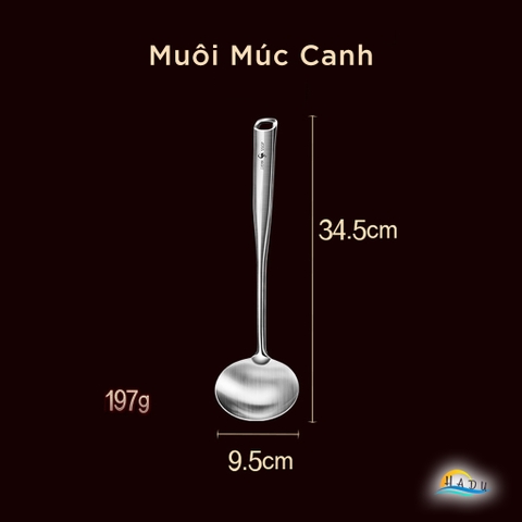 Muôi Múc Canh Inox 304 SSGP, Lòng Sâu, Tay Cầm Cách Nhiệt, Dài 34.5cm, Đạt Chất Lượng LFGB Đức