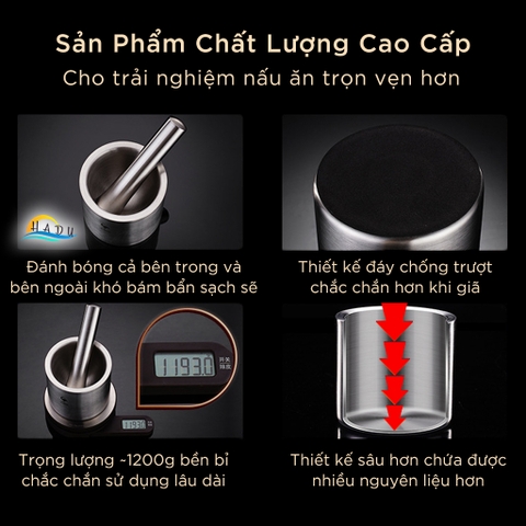 Chày Cối Inox 304 Mini Cao Cấp Đạt Chất Lượng LFGB Đức SSGP