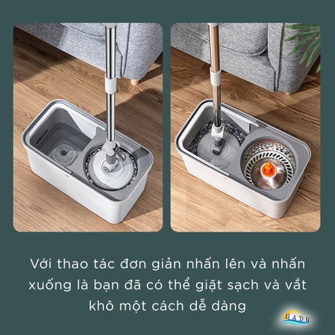 Bộ Lau Nhà Xoay 360° CCKO, Tự Giặt và Vắt Thông Minh, Kèm 2 Bông Lau Microfiber