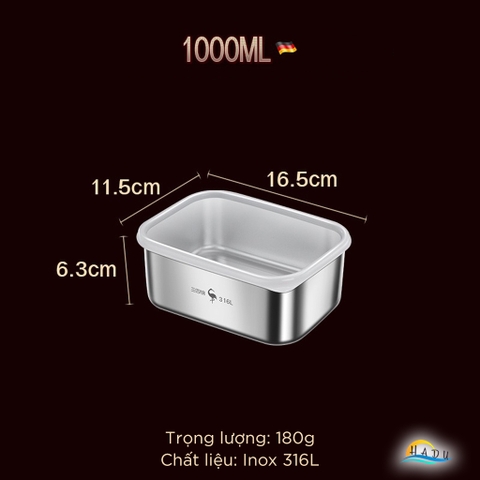 Hộp Đựng Thực Phẩm Inox 316L SSGP, Hộp Trữ Đông Tủ Lạnh Nắp Silicone Kín Khít, Dùng Lò Nướng, Đạt Chất Lượng LFGB Đức