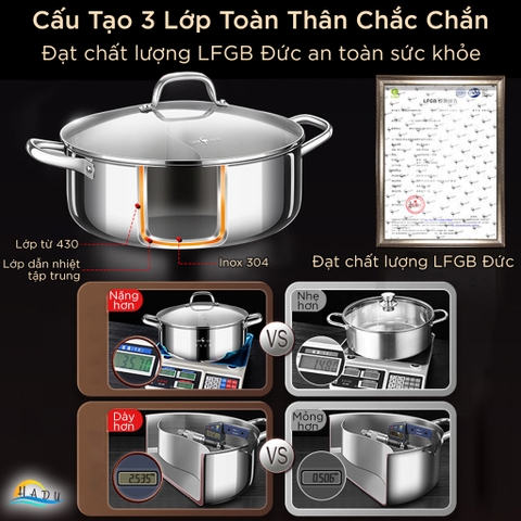 Nồi Lẩu 2 Ngăn Inox 304 Cao Cấp Dung Tích 8L – Đạt Chuẩn LFGB Đức, Phù Hợp Bếp Từ và Bếp Ga SSGP