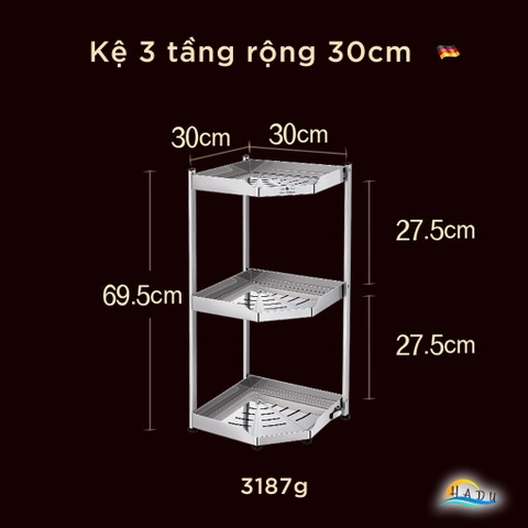 Kệ Góc Bếp Inox 304 SSGP, 2 Tầng, Gấp Gọn, Đạt Chất Lượng LFGB Đức