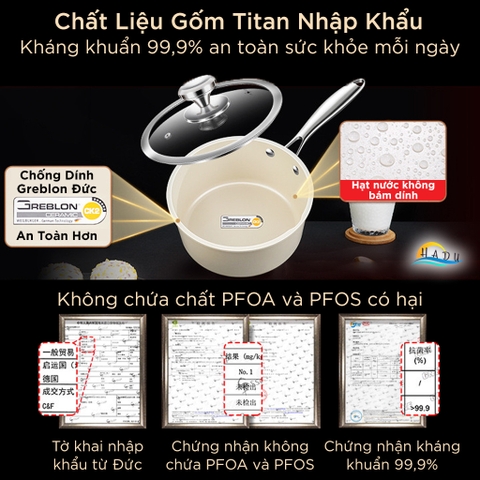 Nồi Chống Dính Bếp Từ SSGP 18cm 20cm, Gốm Titan, Phủ Ceramic Greblon, Đạt Chất Lượng LFGB Đức