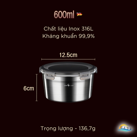 Hộp Đựng Thực Phẩm Inox 316L SSGP, Dùng Được Bếp Từ, Chống Rò Rỉ, Đạt Chất Lượng LFGB Đức