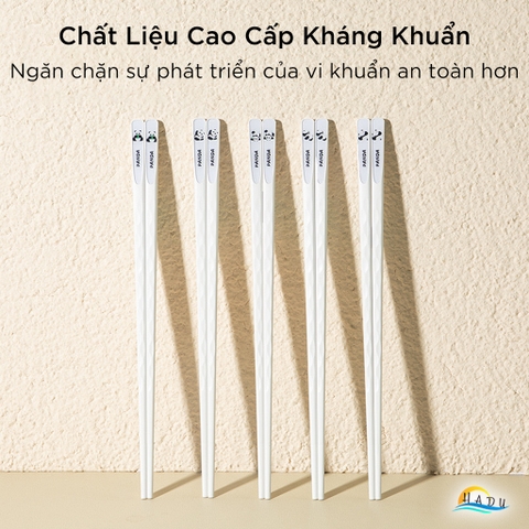 Bộ 5 Đôi Đũa Sợi Thủy Tinh HADU Kháng Khuẩn, Chống Mốc, Đầu Nhám Chống Trơn, Màu Trắng