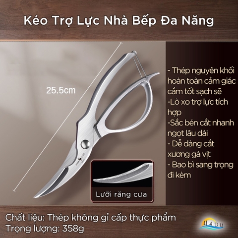 Kéo Cắt Gà Trợ Lực Nhà Bếp Cao Cấp SSGP, Kéo Cắt Thực Phẩm Cộng Lực Không Gỉ Đạt Chất Lượng LFGB Đức