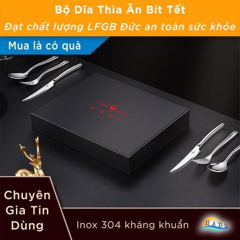 Bộ 12 Món Dao Dĩa Ăn Bít Tết SSGP, Inox 304, Lưỡi Răng Cưa Sắc Bén, Đạt Chất Lượng LFGB Đức