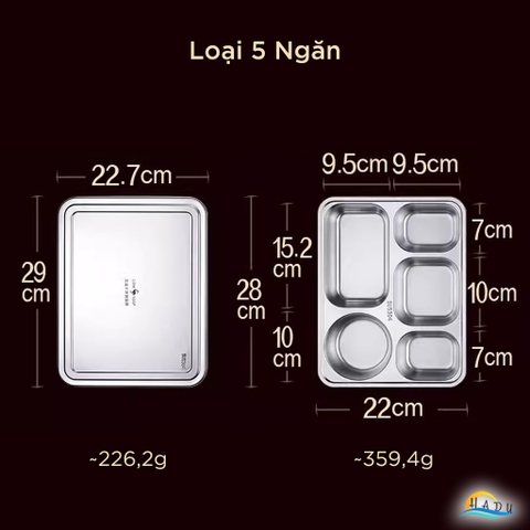 Khay Ăn Cơm Inox 304 SSGP, 4 Ngăn, 5 Ngăn, Có Nắp Đậy, Lòng Sâu, Đạt Chất Lượng LFGB Đức