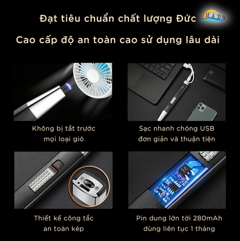 Dụng Cụ Mồi Lửa Điện SSGP, Sạc USB, Chống Gió, Vỏ Hợp Kim Kẽm, Khóa An Toàn, Đạt Chất Lượng LFGB Đức