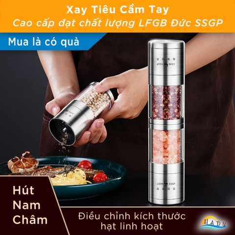 Dụng Cụ Xay Tiêu Từ Tính SSGP, Lõi Gốm, Thân Inox 304, Dính Tủ Lạnh, Cao 11.5cm, Đạt Chất Lượng LFGB Đức