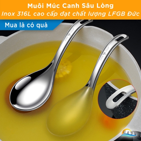 Muôi Múc Canh SSGP Inox 316L Kháng Khuẩn, Lòng Sâu, Dài 24.5cm, Đạt Chất Lượng LFGB Đức