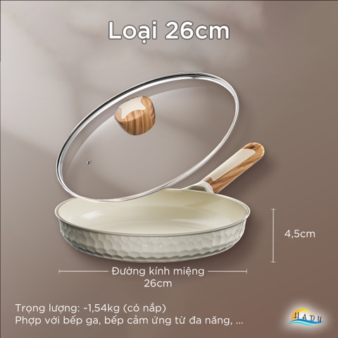 Chảo Gốm Chống Dính Kháng Khuẩn SSGP, 26cm, 28cm, Lòng Sâu, Độ Cứng 9H, Có Nắp Kính, Đạt Chất Lượng LFGB Đức
