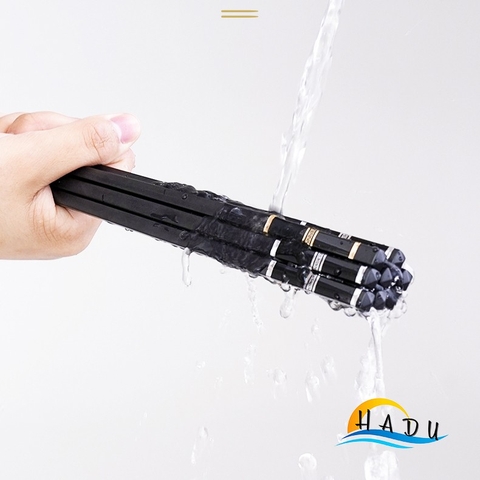 Bộ 10 Đôi Đũa Hợp Kim Kiểu Nhật HADU, Kháng Khuẩn, Chống Trơn, Dài 27cm, Màu Đen Vàng Bạc