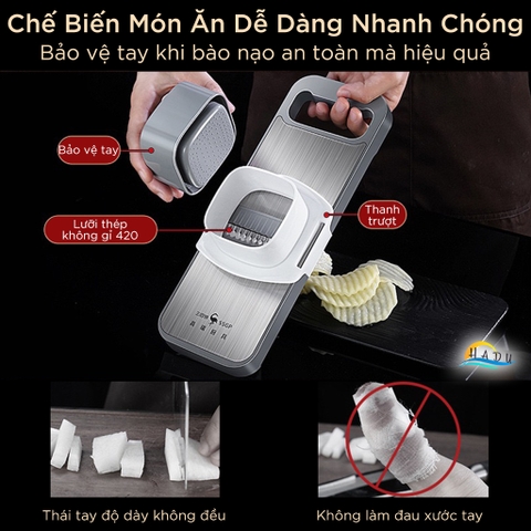 Bộ Nạo Rau Củ Đa Năng SSGP 6 Lưỡi Dao Inox, Kèm Dụng Cụ Bảo Vệ Tay, An Toàn, Đạt Chất Lượng LFGB Đức