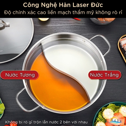 Nồi Lẩu 2 Ngăn Inox 304 Cao Cấp Dung Tích 8L – Đạt Chuẩn LFGB Đức, Phù Hợp Bếp Từ và Bếp Ga SSGP