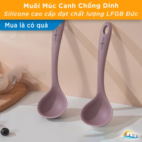 Muôi Múc Canh Silicone 21cm SSGP, Vá Canh Chống Dính Nhỏ Gọn Ăn Lẩu, Múc Cơm, Bảo Vệ Nồi Chảo