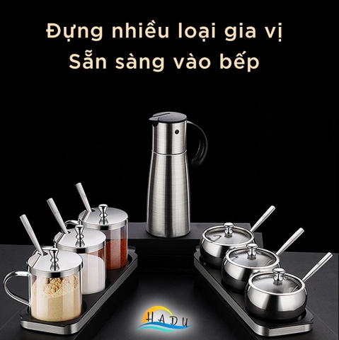 Bộ Đựng Gia Vị Nhà Bếp Thủy Tinh Cao Cấp Kèm Thìa Đạt Chất Lượng Đức SSGP