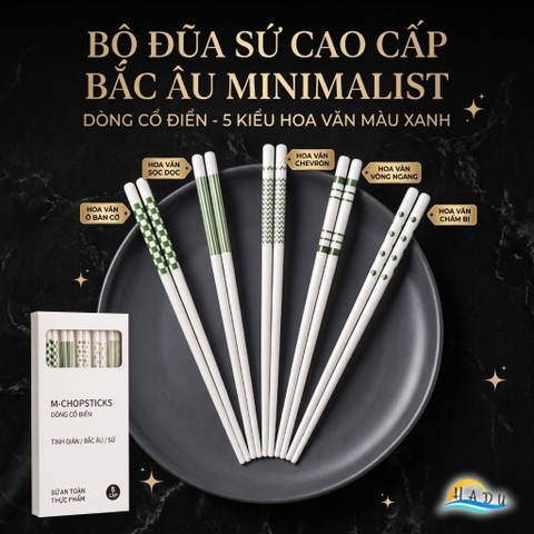 Bộ 5 Đôi Đũa Gốm Sứ HADU Cao Cấp, Chịu Nhiệt, Dùng Cho Máy Rửa Bát, 24.5cm