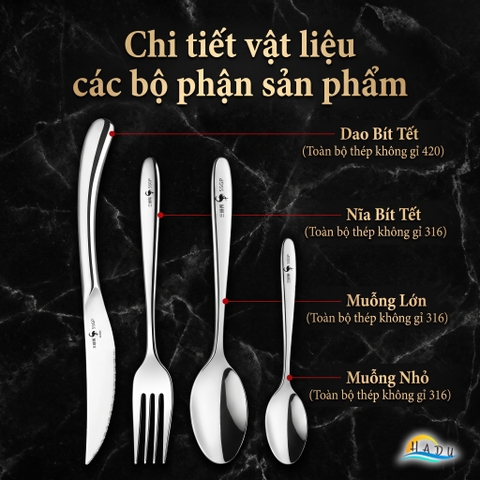 Bộ Dao Dĩa Bít Tết Cao Cấp SSGP Dao Thép 420 Nĩa Inox 316 Lưỡi Cưa 3 Lớp Siêu Sắc Bén