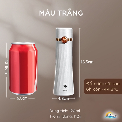 Bình Giữ Nhiệt Mini SSGP Inox 316 120ml, Giữ Nhiệt 6 Giờ, Màu Trắng, Hồng Đạt Chất Lượng LFGB Đức