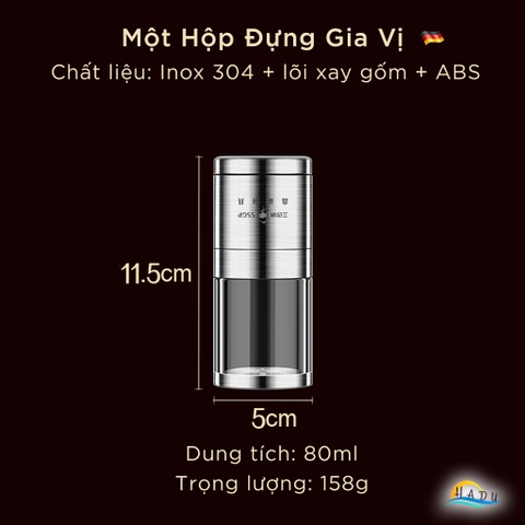Dụng Cụ Xay Tiêu Từ Tính SSGP, Lõi Gốm, Thân Inox 304, Dính Tủ Lạnh, Cao 11.5cm, Đạt Chất Lượng LFGB Đức
