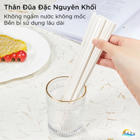Đũa Ăn Cơm Kháng Khuẩn HADU Màu Trắng Be, Đũa Sợi Thủy Tinh Chống Mốc, Đầu Nhám Chống Trượt, Chịu Nhiệt 120°C