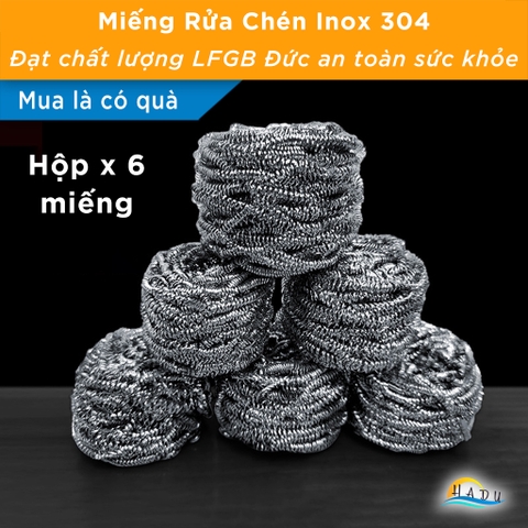 Bộ 6 Cọ Rửa Xoong Nồi Inox 304 SSGP, Kháng Khuẩn, Chống Gỉ, Đạt Chất Lượng LFGB Đức