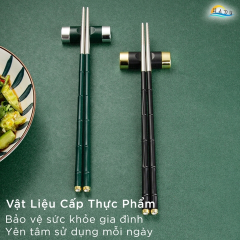 Bộ 10 Đôi Đũa Inox 304 HADU, Tay Cầm Chống Trượt, Kháng Khuẩn Ag+, Cách Nhiệt, 24.3cm