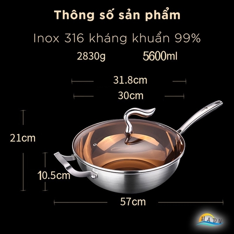 Chảo inox bếp từ sâu lòng có nắp 32 cm inox 316 cao cấp ba lớp giữ nhiệt tốt dẫn nhiệt nhanh đều tiết kiệm khí đốt SSGP