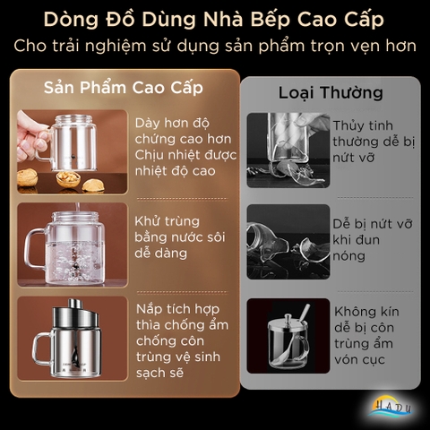 Bộ 3 Hũ Đựng Gia Vị Thủy Tinh SSGP, Nắp Kèm Thìa Inox 304, Chống Ẩm, Có Khay, Đạt Chất Lượng LFGB Đức