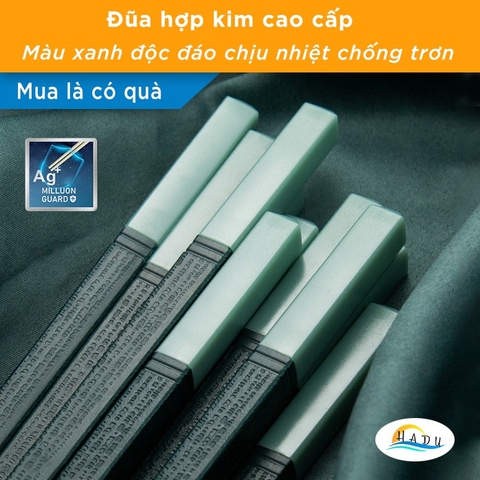 Bộ 10 Đôi Đũa Hợp Kim HADU, Chống Mốc, Chống Trơn Trượt, Dài 27.3cm, Kèm Hộp, Màu Xanh