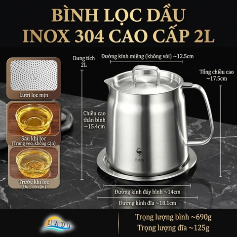 Bình Ca Lọc Dầu Ăn Inox 304 Cao Cấp Có Khay Hứng Tiện Lợi Đạt Chất Lượng LFGB SSGP