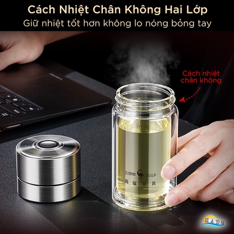 Bình Pha Trà Thủy Tinh 2 Lớp SSGP 330ml, Có Lõi Lọc Inox, Giữ Nhiệt Chống Bỏng, Đạt Chất Lượng LFGB Đức