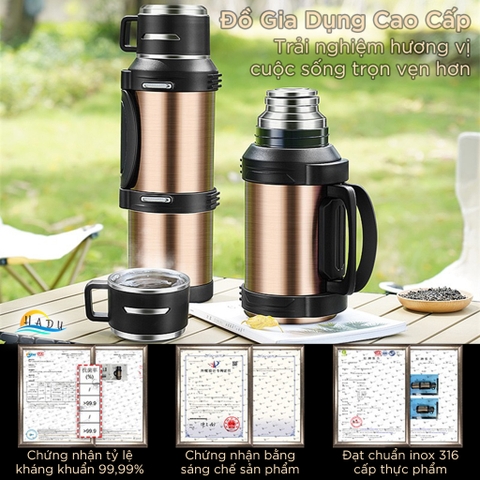 Phích Nước Giữ Nhiệt Inox 316L SSGP 3L, Giữ Nóng 60 Giờ, Tay Cầm Gấp Gọn, Kèm Lõi Trà, Đạt Chất Lượng LFGB Đức