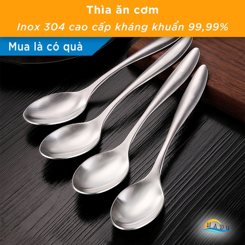 Thìa Muỗng Inox Cán Dài 304 Cao Cấp Ăn Phở Đạt Chất Lượng Đức SSGP Hộp 4 Cái