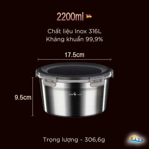 Hộp Đựng Thực Phẩm Inox 316L SSGP, Dùng Được Bếp Từ, Chống Rò Rỉ, Đạt Chất Lượng LFGB Đức