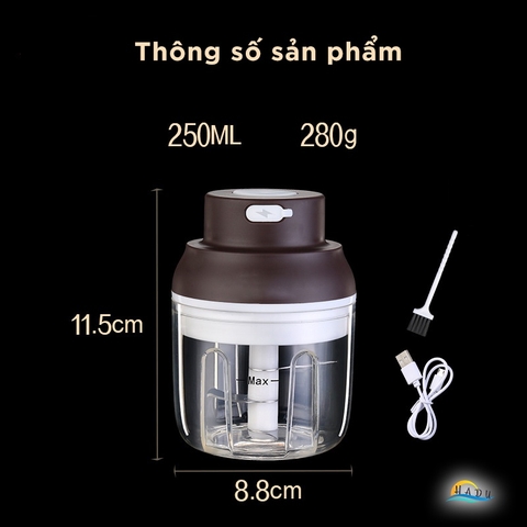 Máy Xay Tỏi Ớt Mini Sạc USB SSGP 250ml, Lưỡi Inox 304, Xay Nhanh, Thân Nhựa PC, Đạt Chất Lượng LFGB Đức