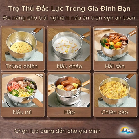 Nồi Inox 316L Bếp Từ SSGP 22cm (3L) Tay Cầm Gỗ Sồi, 5 Lớp, Đạt Chất Lượng LFGB Đức