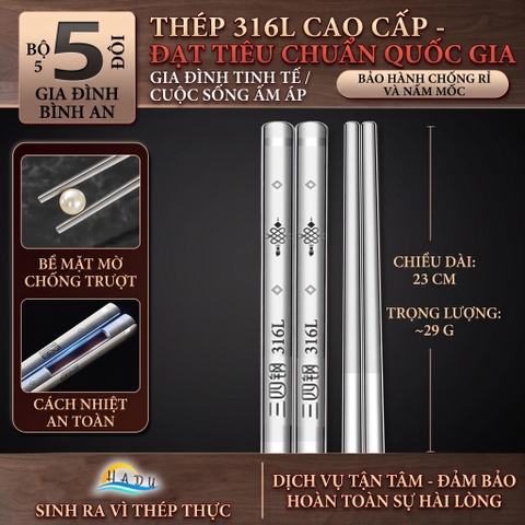 Đũa Ăn Cơm Inox 316L Cao Cấp Sang Trọng Kháng Khuẩn Chống Mốc Chống Trượt Cách Nhiệt SSGP