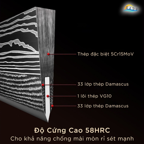 Dao Chặt Xương Thịt Gà Bò Giò Heo Kiểu Nhật Bản Cao Cấp Thép Damascus Đạt Chất Lượng LFGB Đức SSGP