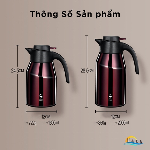 Bình Đựng Nước Giữ Nhiệt 2 Lít Cao Cấp Inox 316 Đạt Chất Lượng Đức SSGP