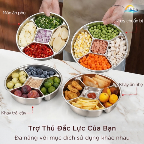 Khay Inox 304 Chia 5 Ngăn Cao Cấp SSGP, Đĩa Đựng Gia Vị Chuẩn Bị Nguyên Liệu Nấu Ăn Đạt Chất Lượng LFGB Đức