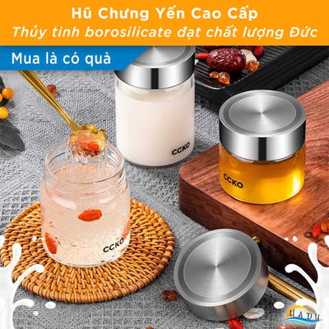 Hũ Chưng Yến Thủy Tinh Borosilicate CCKO, Nắp Inox 304 Kín Hơi, Chịu Nhiệt